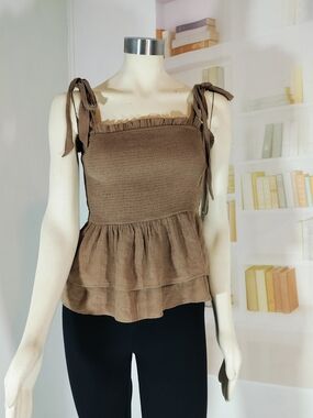 mine Brown Ruffle Peplum Tie-Shoulder Camisole